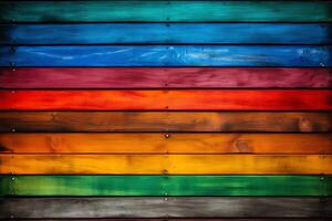 arco iris vistoso de madera tablón textura antecedentes. ai generado foto