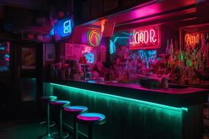 Neon bar. AI Generated photo