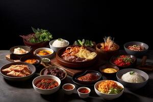 A table full of Korean food. . photo