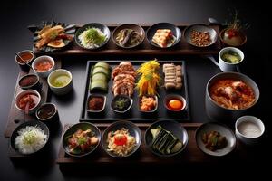 A table full of Korean food. . photo