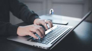 Cyber security and Security password login online concept  Hands typing and entering username and password of social media, log in with smartphone to an online bank account, data protection hacker photo