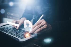 Cyber security and Security password login online concept  Hands typing and entering username and password of social media, log in with smartphone to an online bank account, data protection hacker photo