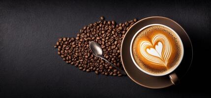 el taza de latté café con corazón conformado latté Arte y ai generado. foto