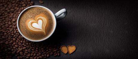 el taza de latté café con corazón conformado latté Arte y ai generado. foto