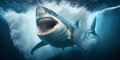 The shark is attacking in underwater with . photo