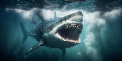 The shark is attacking in underwater with . photo