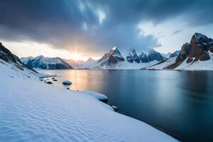 puesta de sol terminado zermatt en Suiza. hermosa invierno paisaje ai generado foto