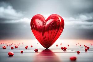 3D Red heart shape on sky background. Valentine's day concept photo