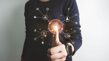 AI, Artificial Intelligence, Concept global data connection with Internet technology, using online transaction with AI by learning machine and big data, database management, cloud computing photo