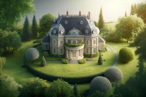 fantasy House in the middle of the green meadow. photo