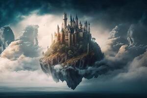 ai generativo un fantasía castillo en el nube foto