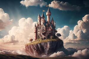 ai generativo un fantasía castillo en el nube foto