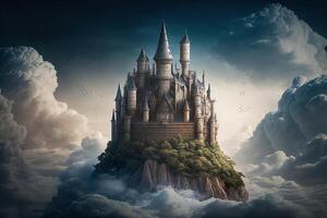 ai generativo un fantasía castillo en el nube foto