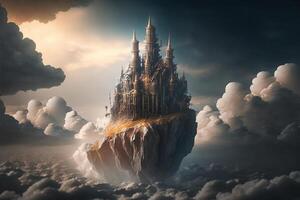 ai generativo un fantasía castillo en el nube foto