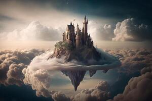 ai generativo un fantasía castillo en el nube foto