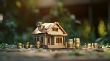 AI Generative a stock of coins and house real estate and investment concept photo