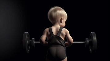 Little boy doing exercises in the gym, Fitness and bodybuilding concept photo