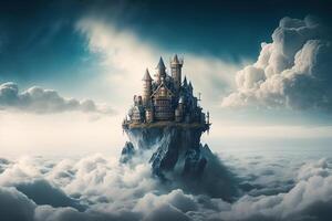 ai generativo un fantasía castillo en el nube foto