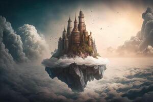 ai generativo un fantasía castillo en el nube foto