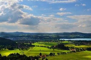 Scenic spring landscape. Beautiful view from the hills to the scenic valley landscape. photo