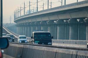 West Java, Indonesia in April 2023. The traffic jam that occurred on the Jakarta Cikampek 2 elevated toll road or known as the MBZ Mohammad Bin Zayed toll road photo