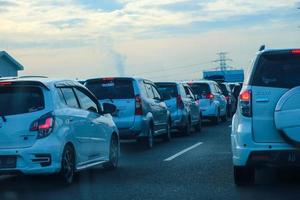 West Java, Indonesia in April 2023. The traffic jam that occurred on the Jakarta Cikampek 2 elevated toll road or known as the MBZ Mohammad Bin Zayed toll road photo