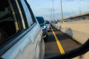 West Java, Indonesia in April 2023. The traffic jam that occurred on the Jakarta Cikampek 2 elevated toll road or known as the MBZ Mohammad Bin Zayed toll road photo
