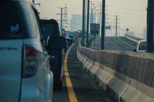 West Java, Indonesia in April 2023. The traffic jam that occurred on the Jakarta Cikampek 2 elevated toll road or known as the MBZ Mohammad Bin Zayed toll road photo