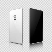 3D Realistic Silver White Mobile Phone Mockup Template vector