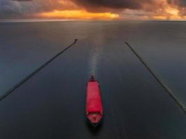 Oil - Chemical tanker at sea - Aerial view photo
