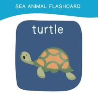 Cute sea animal flashcard for preschool children. English name with cartoon animals set. Card games for kids. Vector illustration.