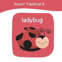 Insect Game flashcards for children. Educational printable game card with images using funny insect animal for kids. Animals with names. Animal card vocabulary. Vector illustration.