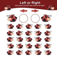 Left or Right Game worksheet. Mathematic worksheet. Count and write activity. Math printable worksheet to counting how many are left and right. Vector file.