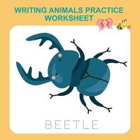 Illustration of writing insect practice worksheet. Educational printable worksheet. Exercises lettering game for kids. Writing activity. Vector illustration.