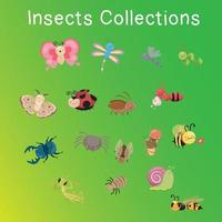 Insect collections with cute cartoon style. Cute colourful bugs collections. Vector illustration.