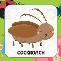 Cute Animal Flashcard for Children. Educational printable game card with images using funny insect animal for kids. Animals with names. Animal card vocabulary. Vector illustration.