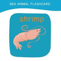 Cute sea animal flashcard for preschool children. English name with cartoon animals set. Card games for kids. Vector illustration.