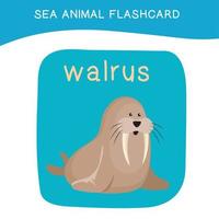 Cute sea animal flashcard for preschool children. English name with cartoon animals set. Card games for kids. Vector illustration.