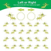 Left or Right Game worksheet. Mathematic worksheet. Count and write activity. Math printable worksheet to counting how many are left and right. Vector file.