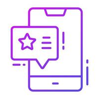 Star inside chat bubble with mobile denoting mobile app rating vector