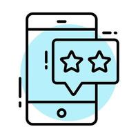 Stars inside chat bubble with mobile denoting mobile app rating vector