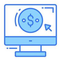 Dollar coin inside monitor with pointing arrow, concept of pay per click icon vector