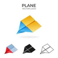 Origami vector logo set with plane. isolated airplane Logo in different variations. Gradient, color, black and outline logotype.