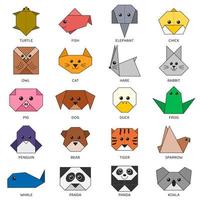 Origami vector collection of different colorful animals. isolated objects on white background. Creative symbols for decoration, education tasks, logo and so on.