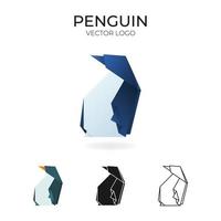 Origami vector logo set with penguin. isolated Logo in different variations. Gradient, color, black and outline logotype for company, graphic design and so on.