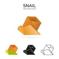 Origami vector logo set with snail. isolated Logo in different variations. Gradient, color, black and outline logotype.