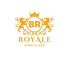 Golden Letter BR template logo Luxury gold letter with crown. Monogram alphabet . Beautiful royal initials letter. vector