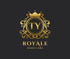 Golden Letter TY template logo Luxury gold letter with crown. Monogram alphabet . Beautiful royal initials letter. vector