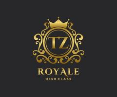 Golden Letter TZ template logo Luxury gold letter with crown. Monogram alphabet . Beautiful royal initials letter. vector