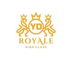 Golden Letter YD template logo Luxury gold letter with crown. Monogram alphabet . Beautiful royal initials letter. vector